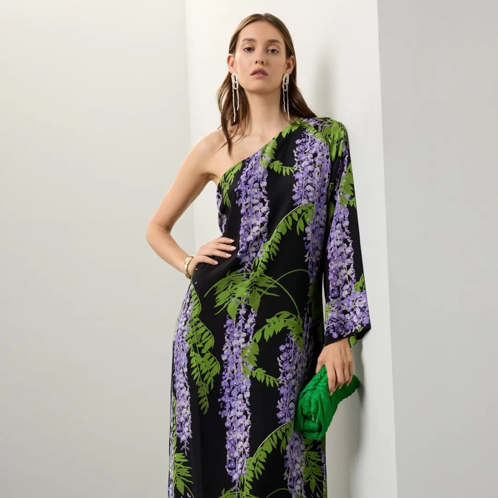 Elegant One Shoulder Black and Green Dress